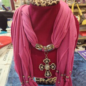 Pink Scarf with Cross Pendent Bling